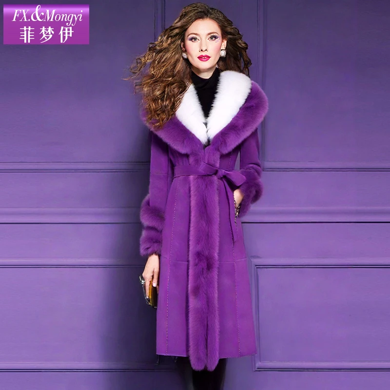 菲梦伊真狐狸毛领皮毛一体冬季新款气质修身时尚外套62356