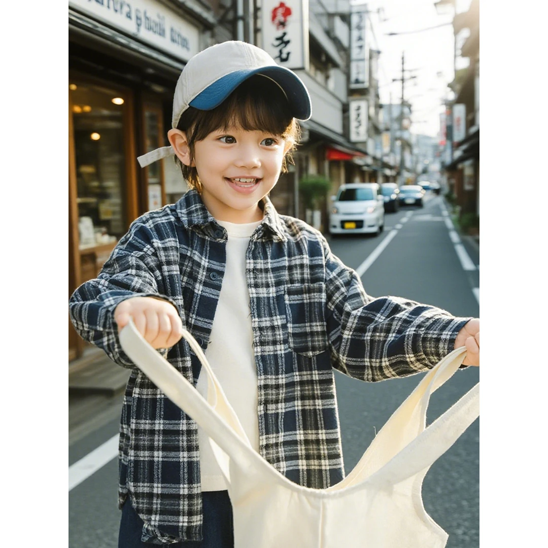 幼悠男童春装磨毛格子衬衫潮酷痞帅童装小男孩衬衣儿童衣服N6775