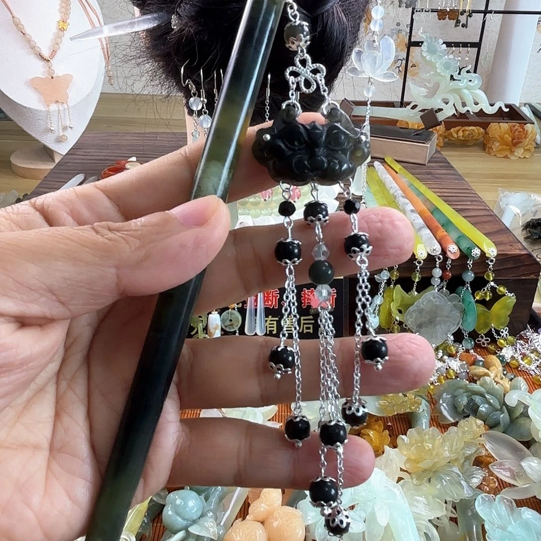 合金蛇纹石玉发饰
