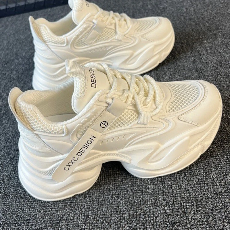 真皮老爹鞋女2025春季新款网面小个子厚底女鞋百搭轻便运动休闲鞋