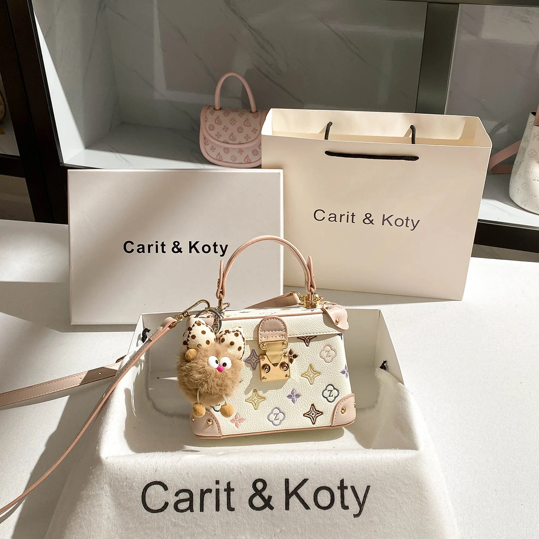 Carit Koty超火小众刺绣盒子包包2025新款手提包高级感撞色小方包
