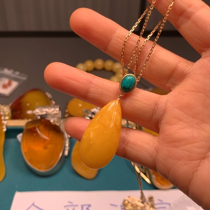 琥珀颈饰银S925镶嵌波兰设计款琥珀蜜蜡