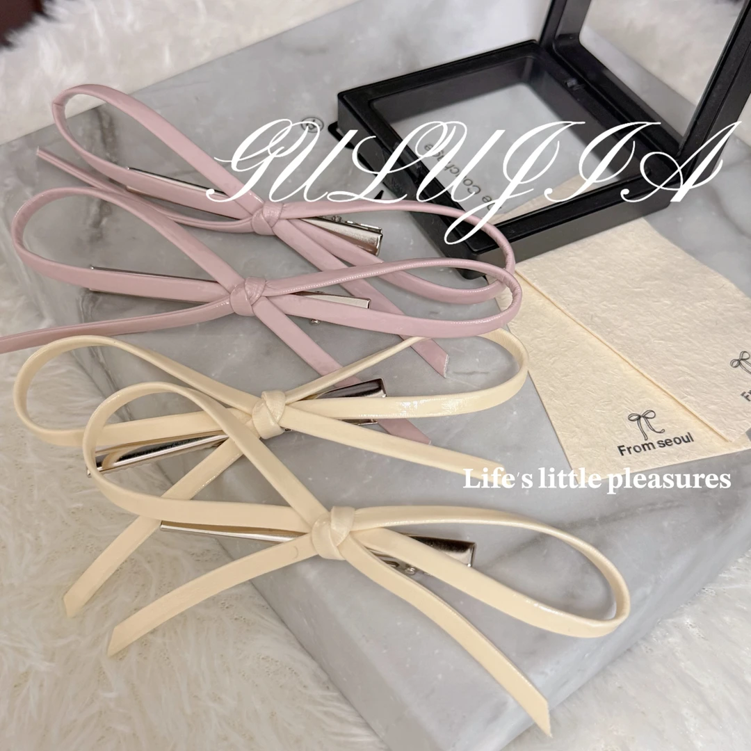 皮质纯色蝴蝶结鸭嘴夹
