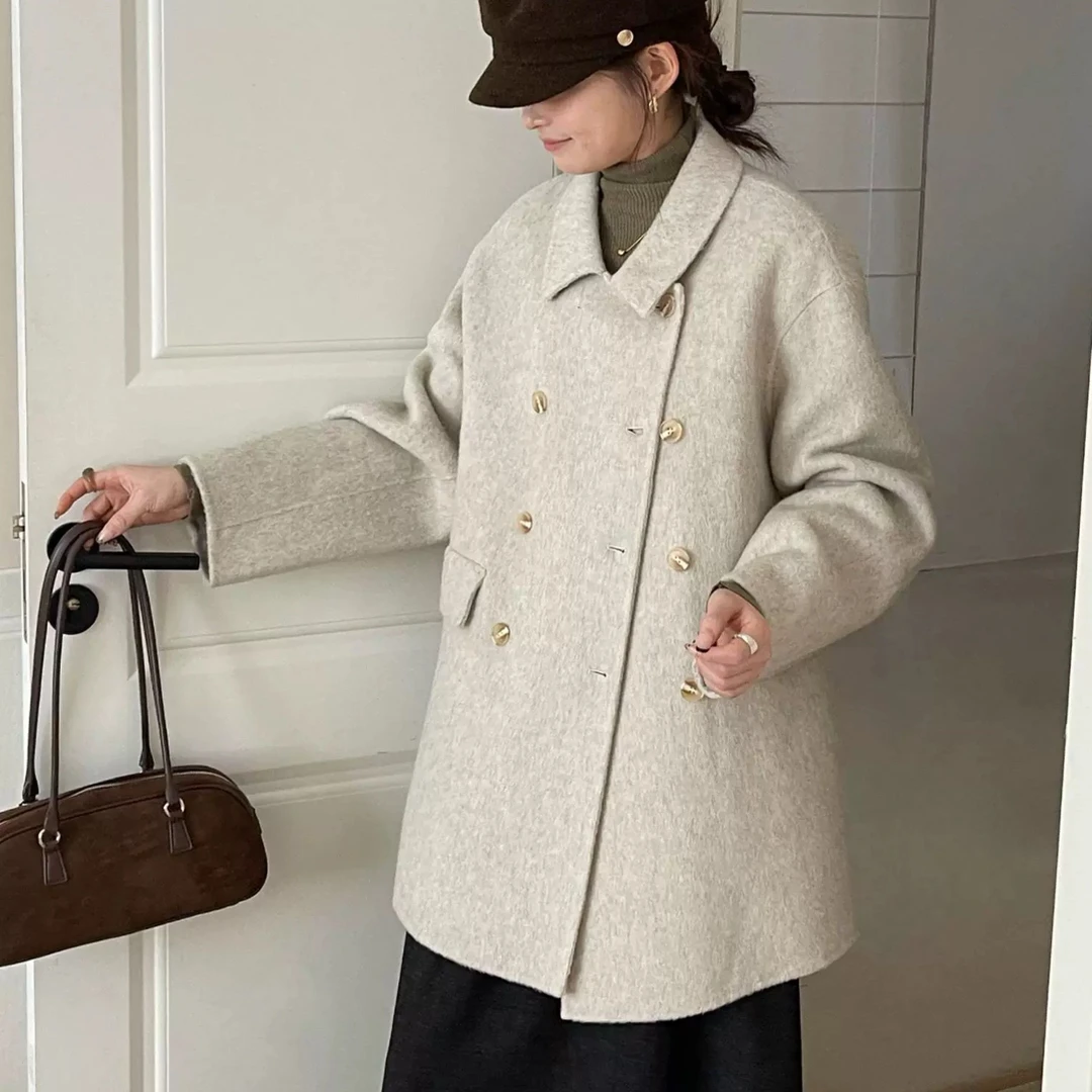 小个子双面羊绒大衣女秋冬新款高级感中长款简约百搭羊毛呢外套女