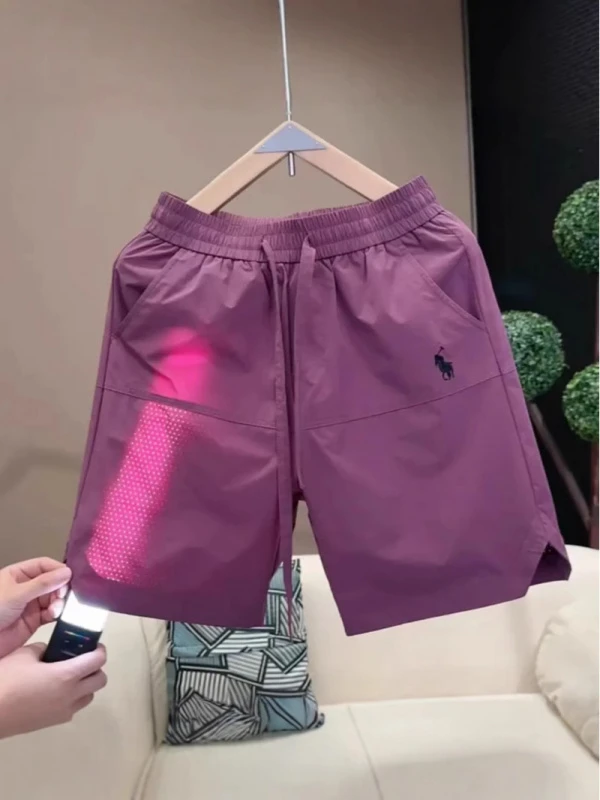 夏季男士刺绣正反标拼接打孔速干透气五分裤休闲百搭宽松短裤简约