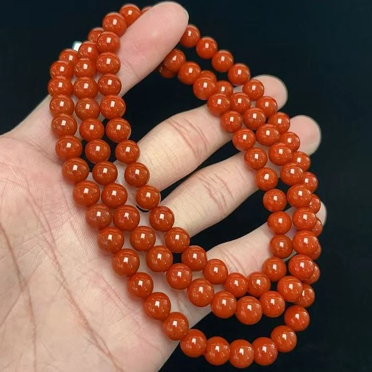 909C57凉山瓦西料南红满色满肉柿子锦多圈手串