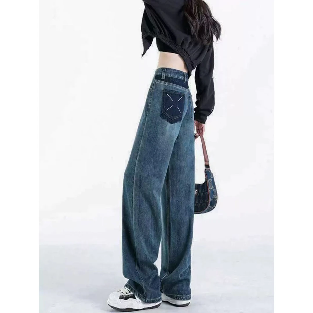JS1138高腰阔腿牛仔裤女直筒宽松秋季2025年新款显瘦垂感拖地长裤