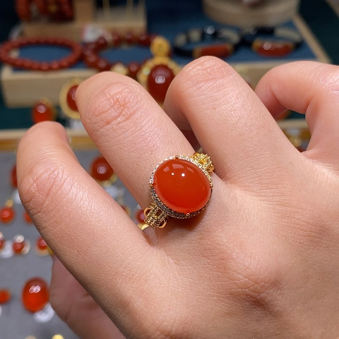 南红玛瑙银S925镶嵌戒指