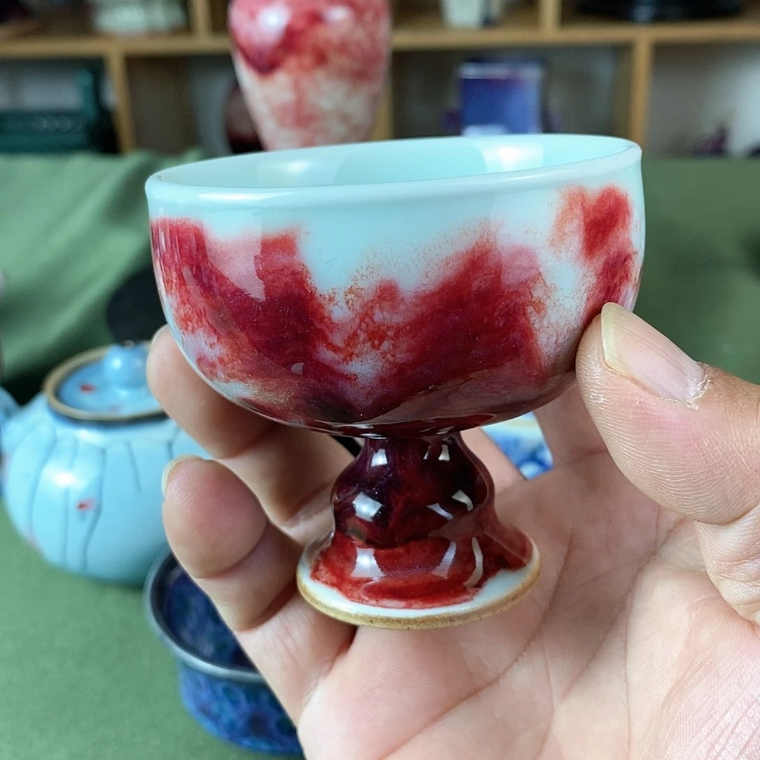 陶瓷高足杯，玉石釉