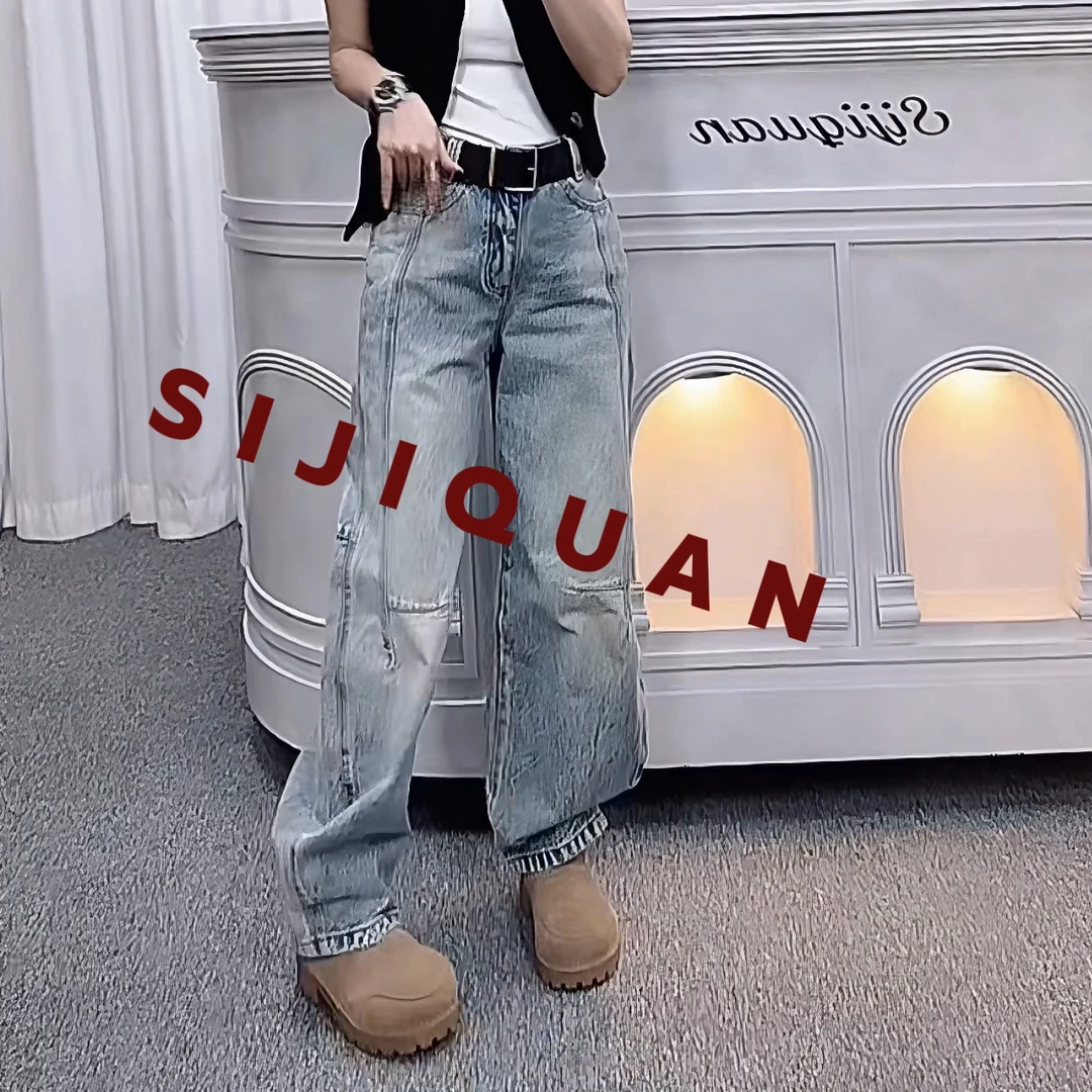 【四季泉定制】正品正版时尚休闲百搭韩版中腰无弹牛仔弯刀裤2676