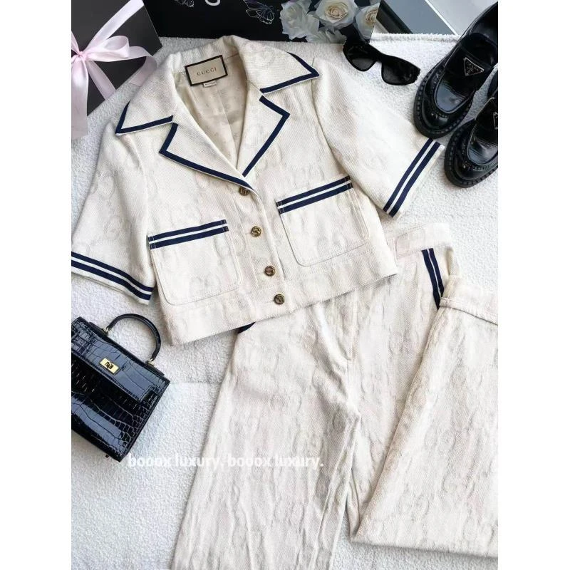 95新 GUCCI/古驰  pp1444 棉 老花满印米色牛仔长裤 24码