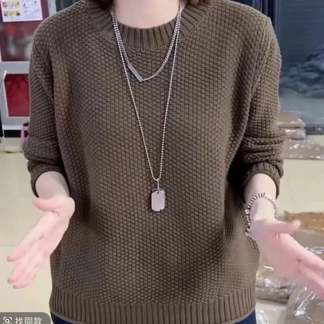 毛衣女士装2025新款春秋季复古纯色百搭长袖针织打底衫洋气上衣服