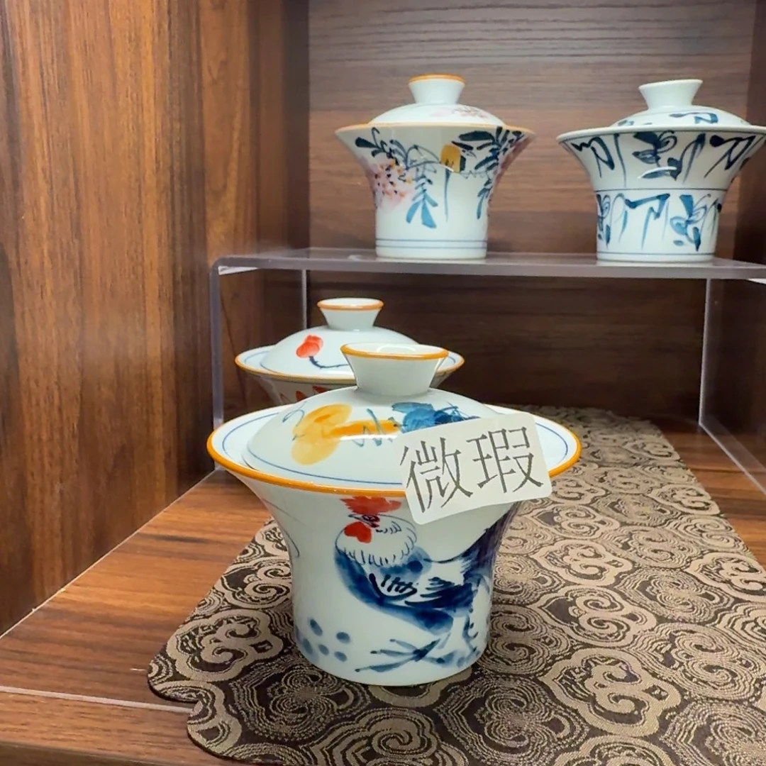 釉下手绘茶具微瑕