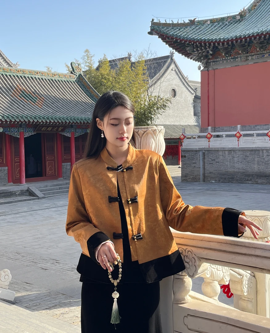 春季高新款网红爆款新中式女新款国风重工提花盘扣外套25003