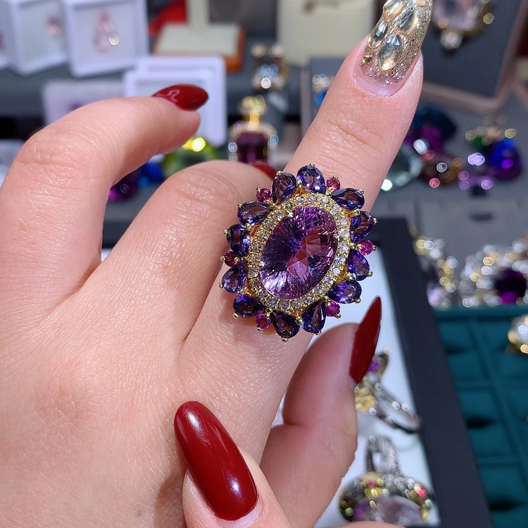 水晶戒指银S925镶嵌戒指