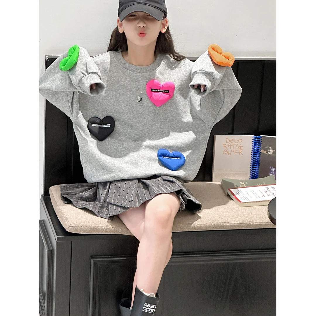 K29613孙小美立体爱心女童圆领卫衣2025秋装新款儿童上衣春秋衣服