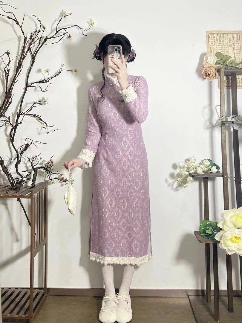 976-紫色 年轻 小花 改良 旗袍