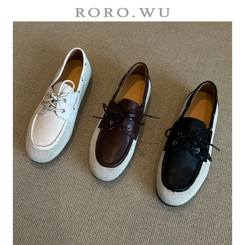 娆娆吴·头层牛皮休闲日常白带系带深口运动舒适暴走气质单鞋D927