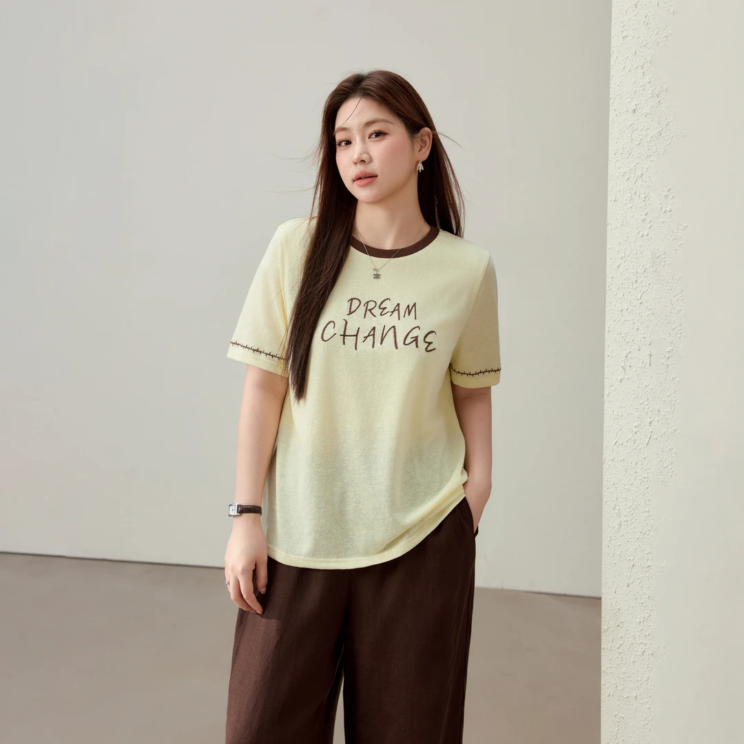 【休闲潮流T恤】纤莉秀E大码女装时髦气质圆领百搭显瘦T恤QK3002
