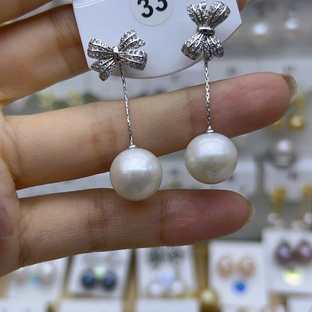 银S925镶嵌耳饰淡水珍珠