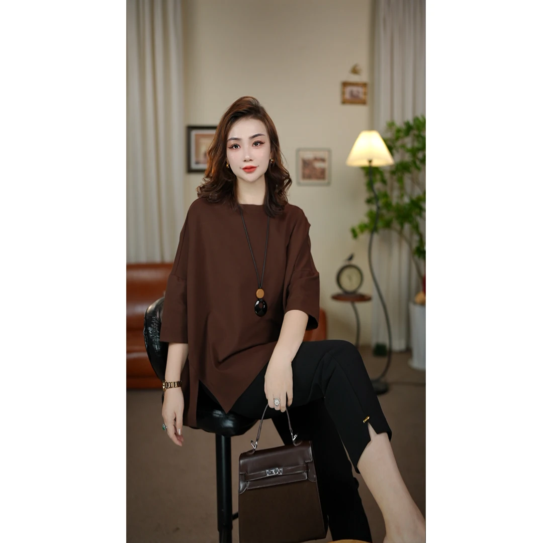 YT&25秋冬新款百搭慵懒老钱风禅意松弛感贵气独特女装T恤#YT361