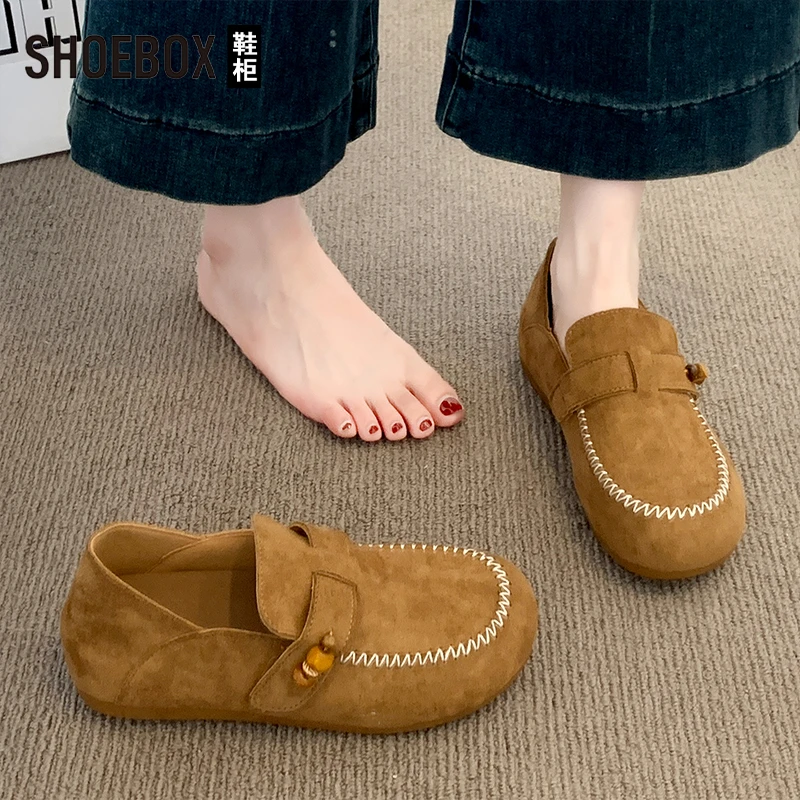 SHOBEOX鞋柜勃肯鞋女2025新款秋季全包平底懒人一脚蹬博肯单鞋