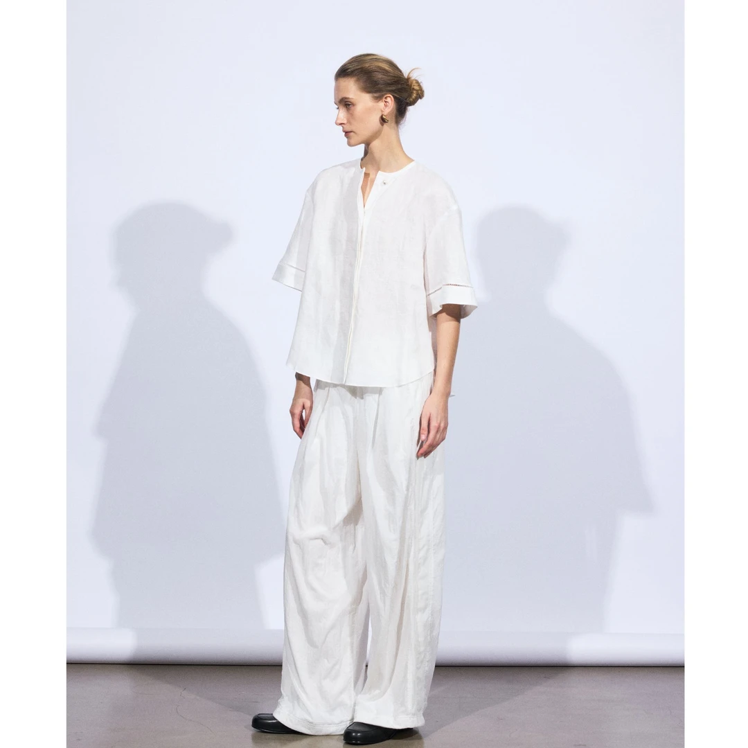 全亚麻  包边 短袖衬衫 CS0625