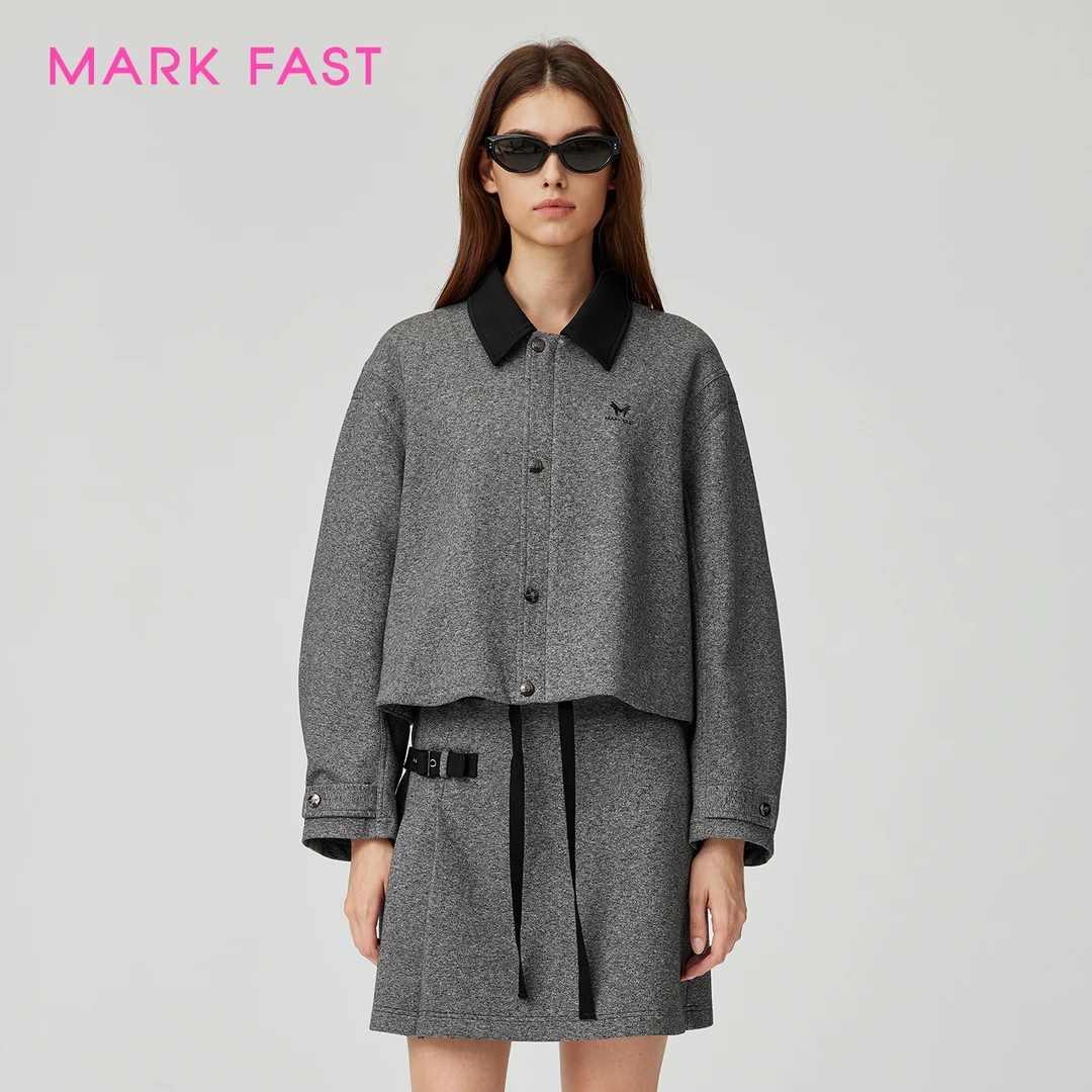 MARKFAST2025秋季新品休闲时尚撞色翻领拼接夹克外套M1FGW14570