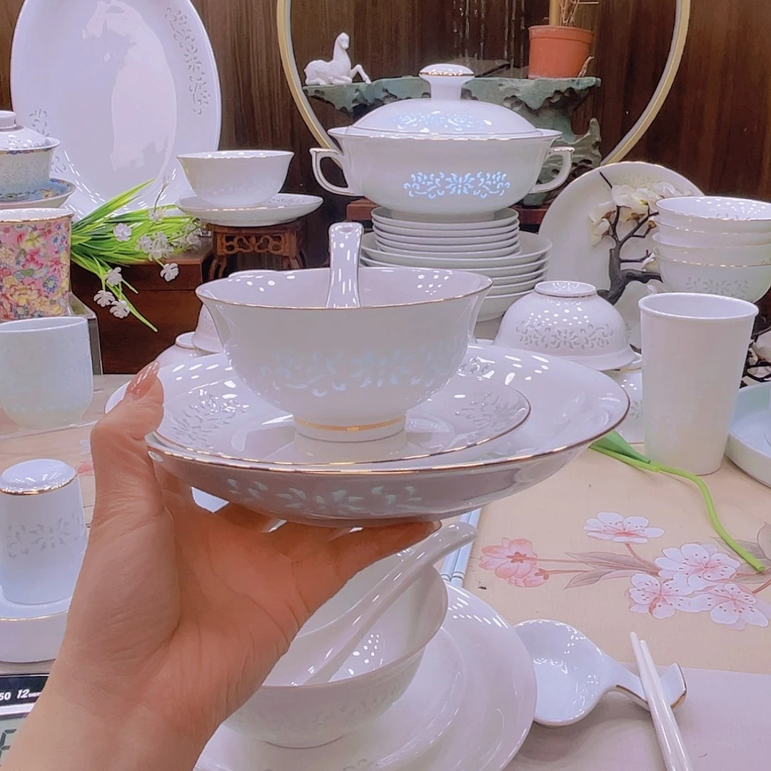 瓷景德镇餐具玲珑瓷套装