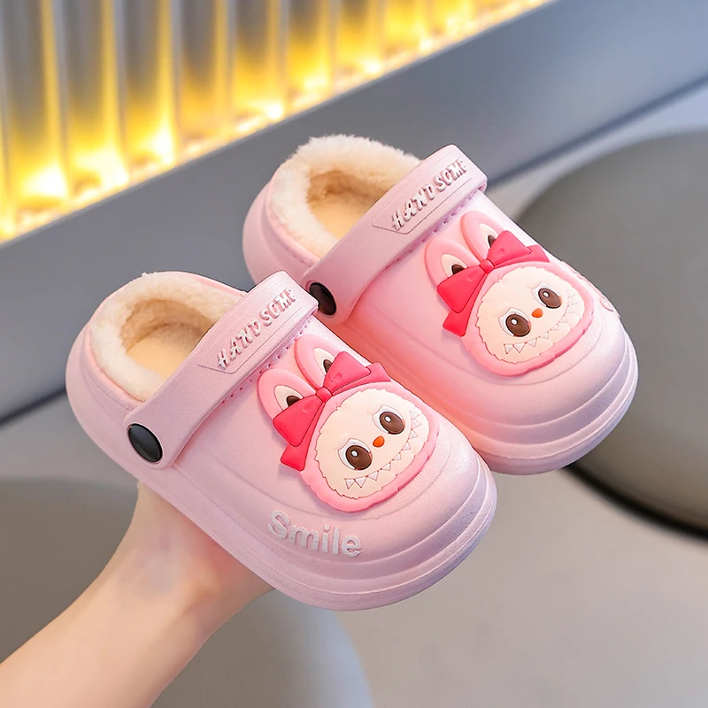 拉布布冬季儿童棉拖鞋女童厚底防水防滑亲子小中大童宝宝棉拖鞋
