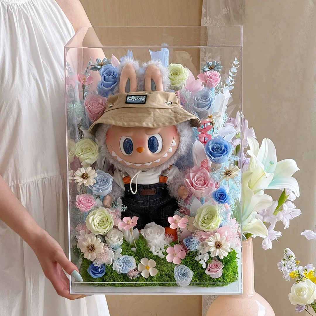 永生花labubu拉布布礼盒正品公仔玩偶花盒手办摆件生日礼物送女生