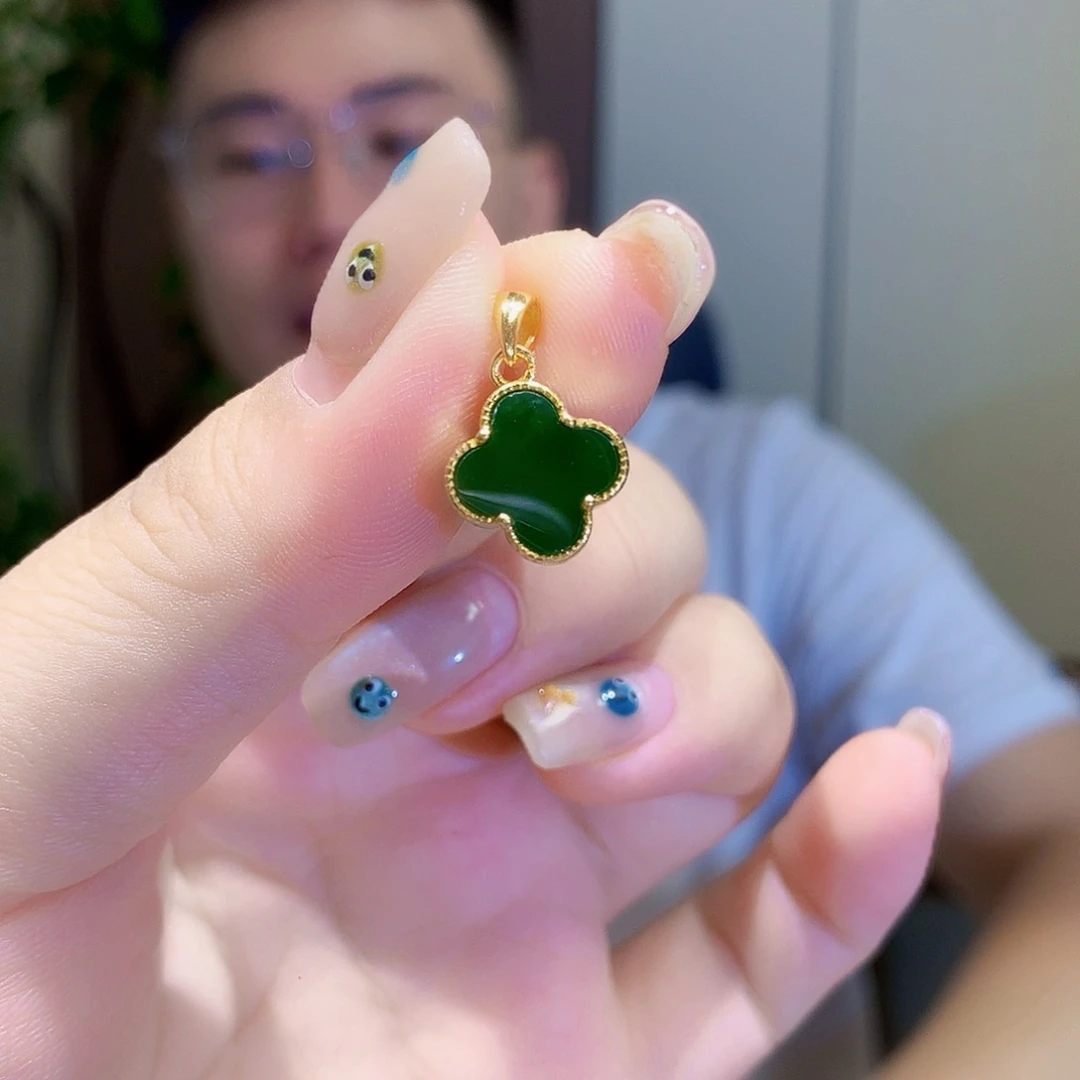 和田玉（碧玉）银S925镀金镶嵌颈饰
