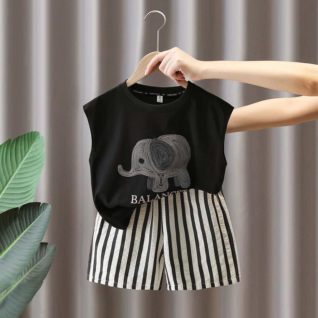 男童男孩无袖套装夏天背心洋气短裤衣服儿童薄款网红夏装两件套夏