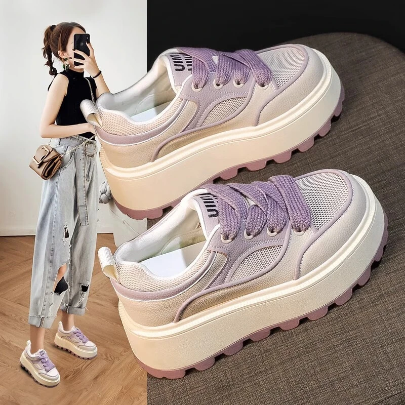 真皮小白鞋女2025夏季新款女鞋厚底内增高运动鞋休闲板鞋透气网鞋