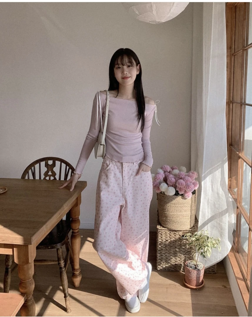 VK 韩国货休闲碎花松紧腰均码长裤