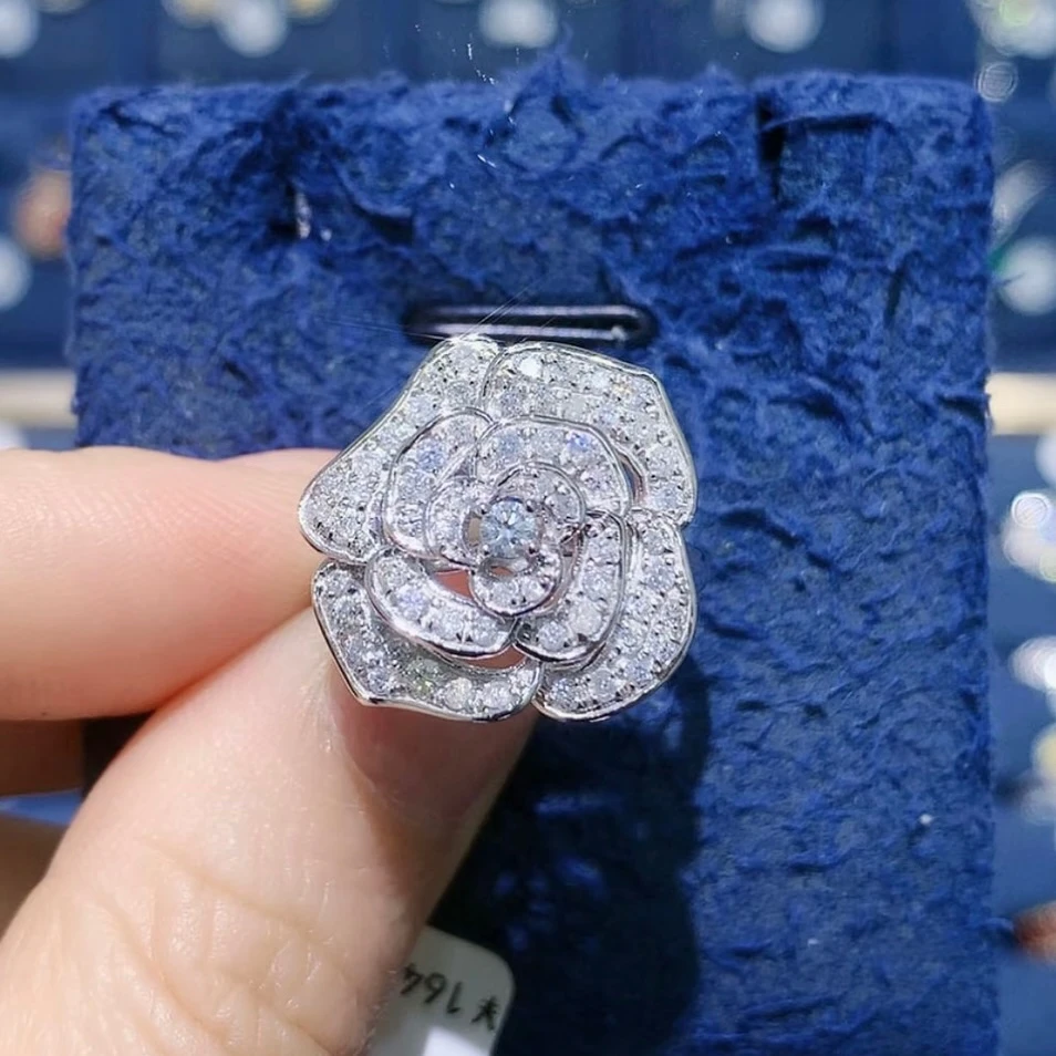 【蒂凡妮珠宝】大版18k金1克拉满钻山茶花钻石戒指重3g  源头工厂价