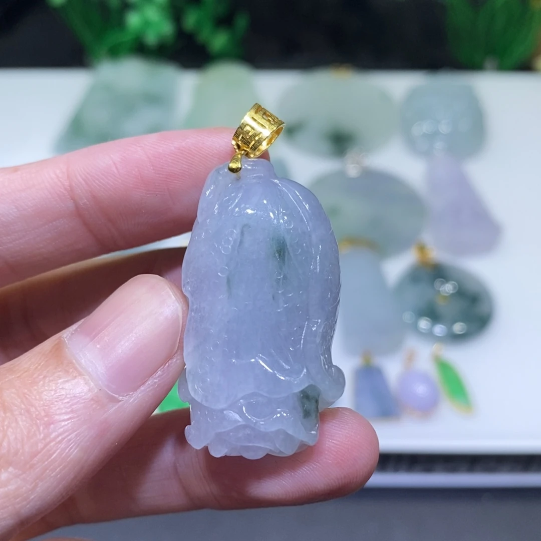 翡翠18K金镶嵌吊坠(不含链)