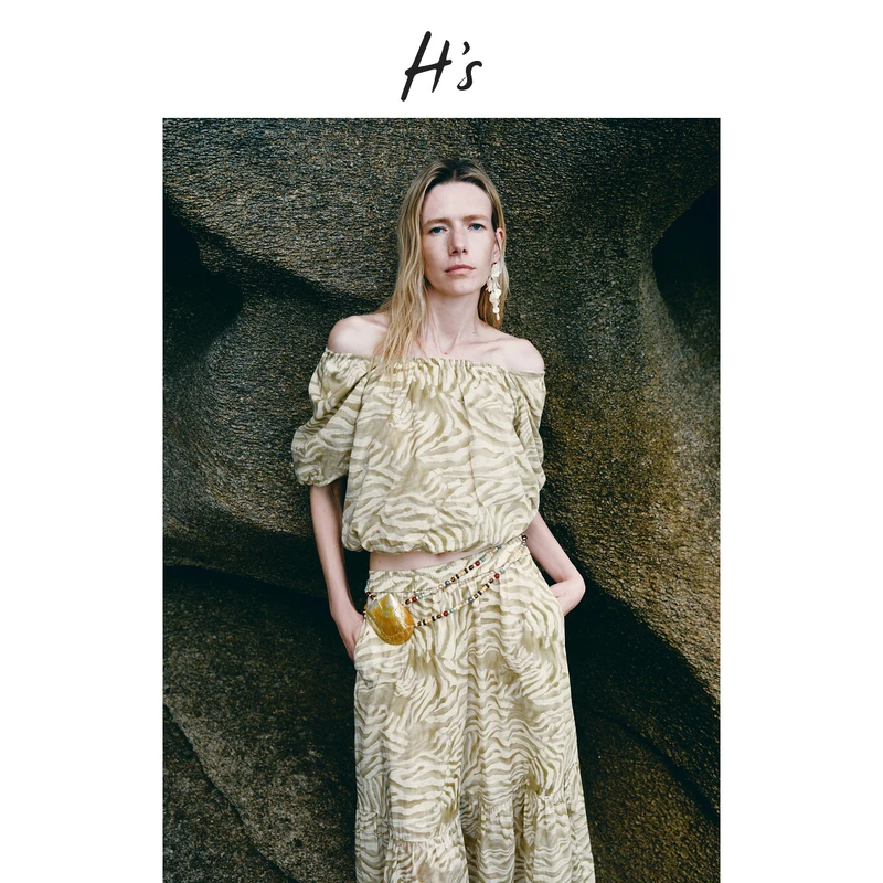 【内购会】H'S套头衫25年夏感度假风可多穿A字花苞袖印花上衣