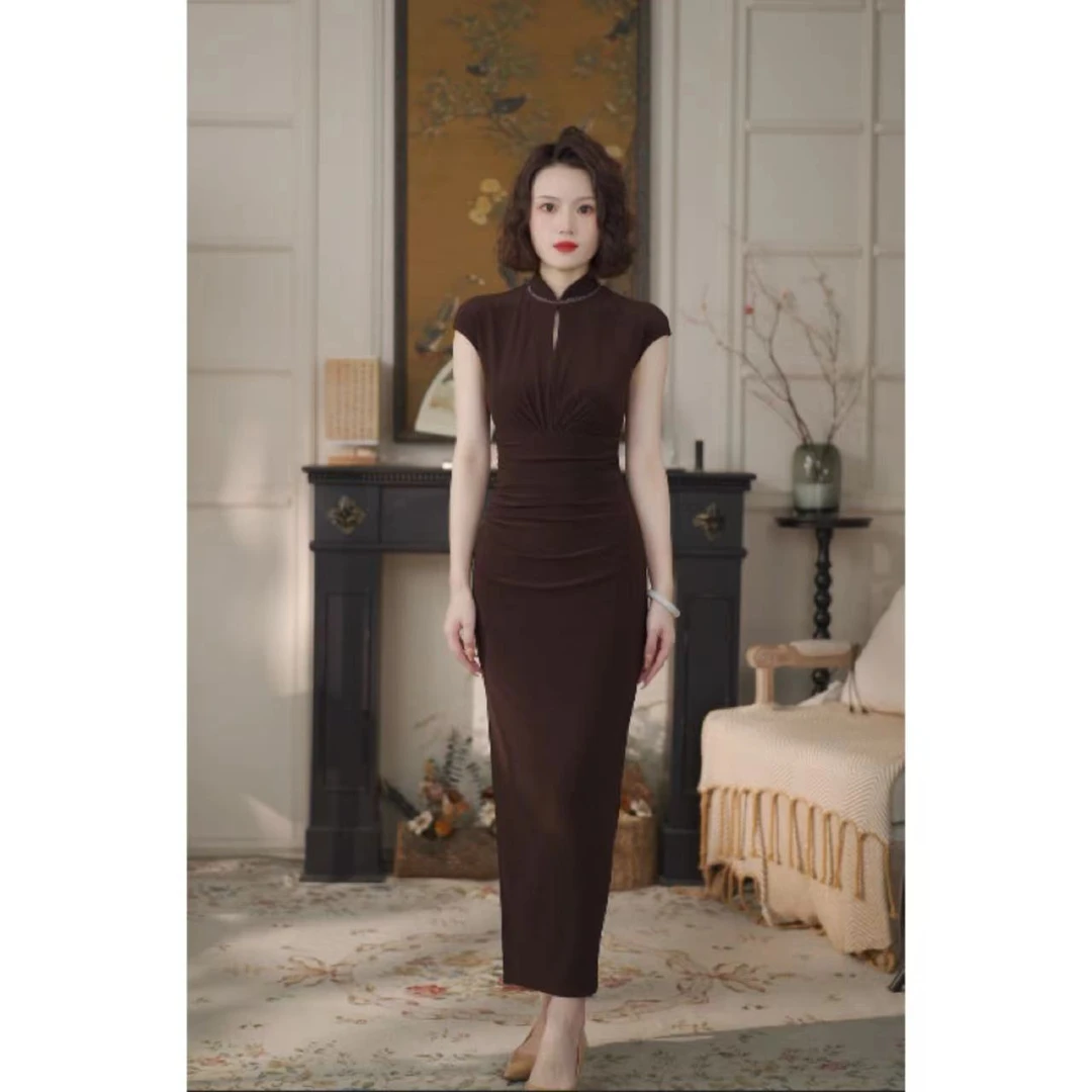 彩彩家【暮色佳人】夏季新国风气质收腰修身复古长款设计改良旗袍