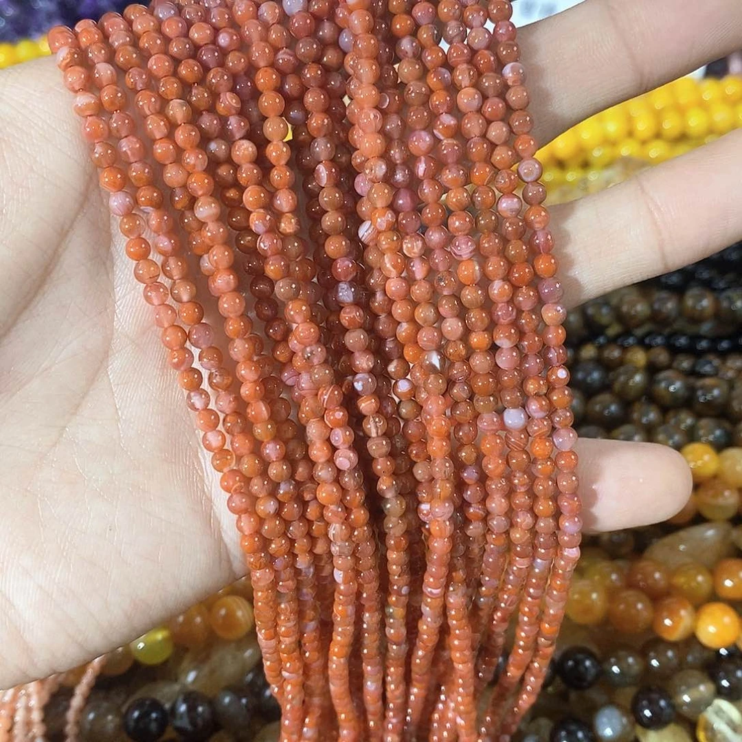 玛瑙/玉髓合金珠宝半成品一条天然3mm冰飘南红圆珠A级（深）