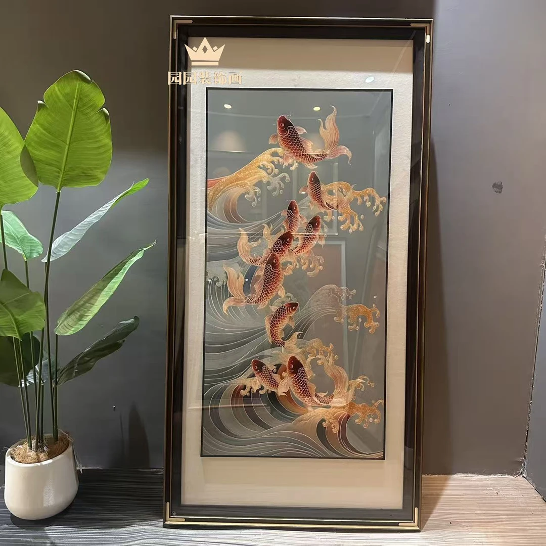 【新风生水起】铜雕画挂画现代新中式玄关高端装饰画