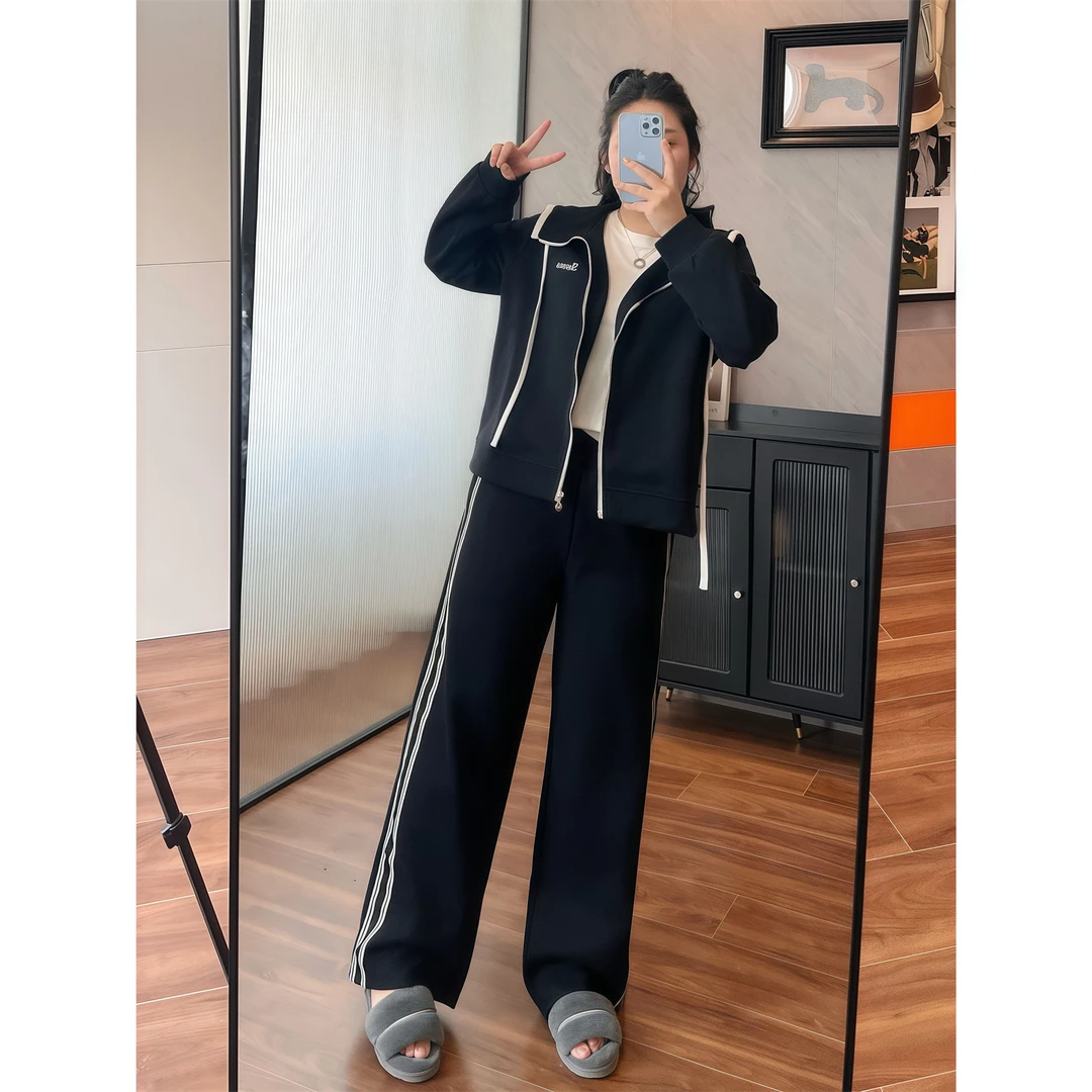 断码捡漏~乌木乐园 /撞色织带连帽外套+直筒休闲裤12351花契200斤