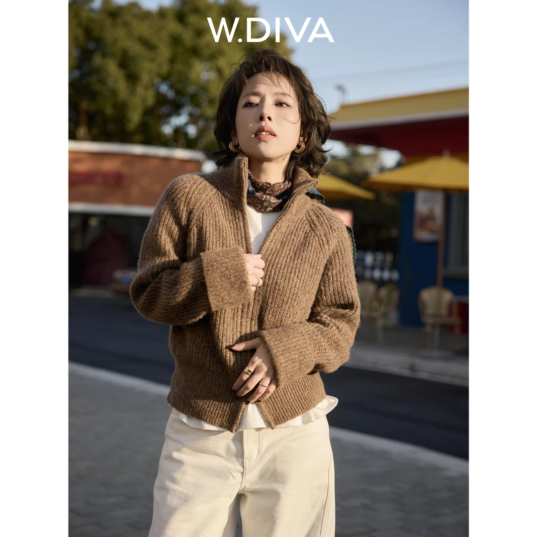 W.Diva【紫棕外套】Baby羊驼超细美丽诺羊毛松软毛织外套DWZWSL0305