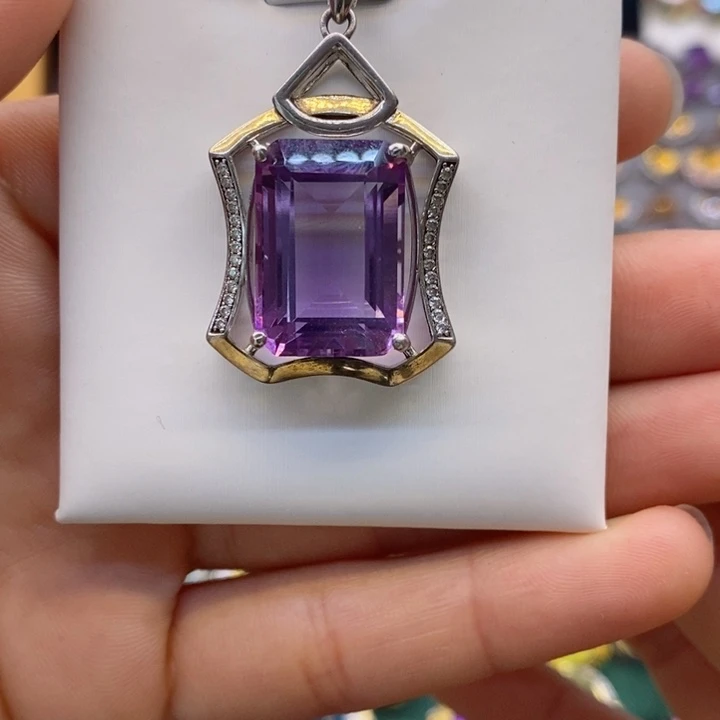 水晶颈饰银S925镶嵌天然水晶吊坠