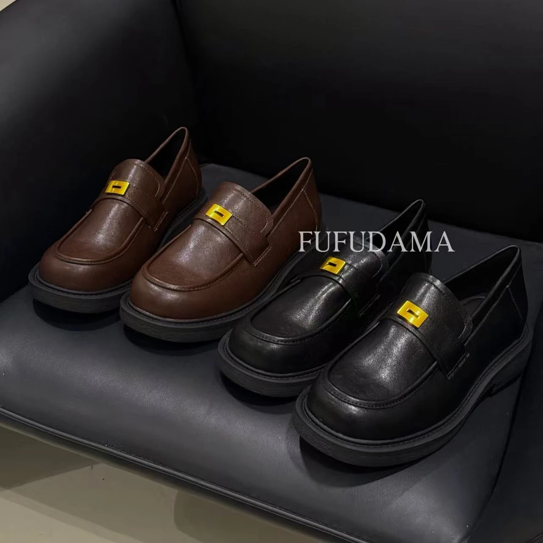 【胖福福大码女鞋】乐福鞋女平底单鞋一脚蹬圆头舒适百搭英伦小皮鞋