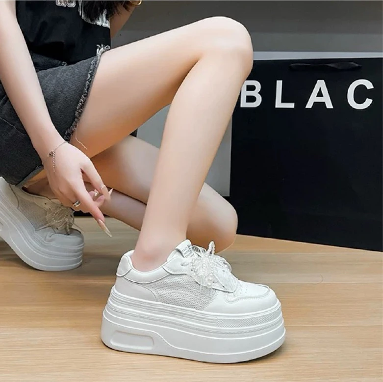 厚底珍珠真皮【860】小白鞋女透气网面增女鞋夏新款松糕鞋休闲板鞋