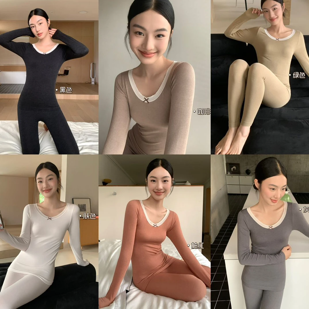 韩社轻感发热保暖套装秋冬无痕显瘦恒温蓄热打底T