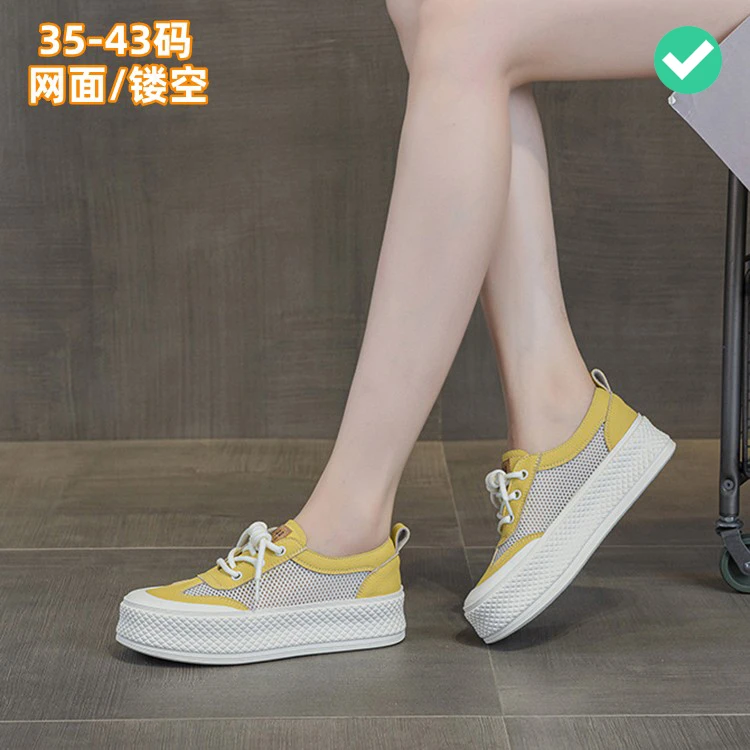 2025夏季透气网面渔夫鞋厚底小白鞋真皮镂空大码休闲女鞋41-42-43