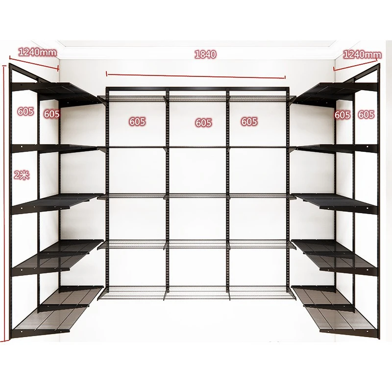 加厚开放式金属衣柜组合卧室衣橱砌墙网格组装储物间