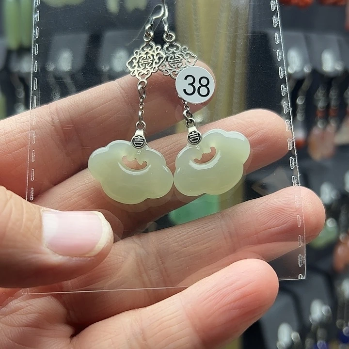 和田玉耳饰银S925镶嵌初*